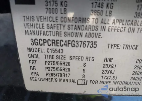 2015 Chevrolet Silverado 1500 1Lt z USA, uszkodzony, nr VIN 3GCPCREC4FG376735